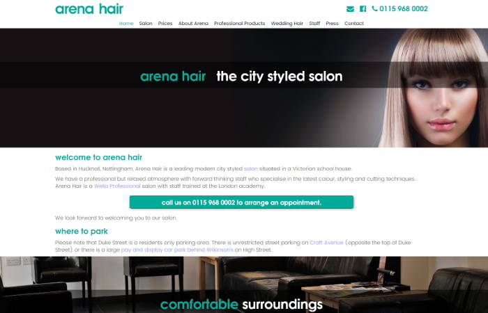 Arena Hair Website Screenshot